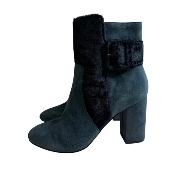 Avec Les Filles Navy Suede Leather Heeled Booties Boots Women’s Size 6.5M - Picture 1 of 11